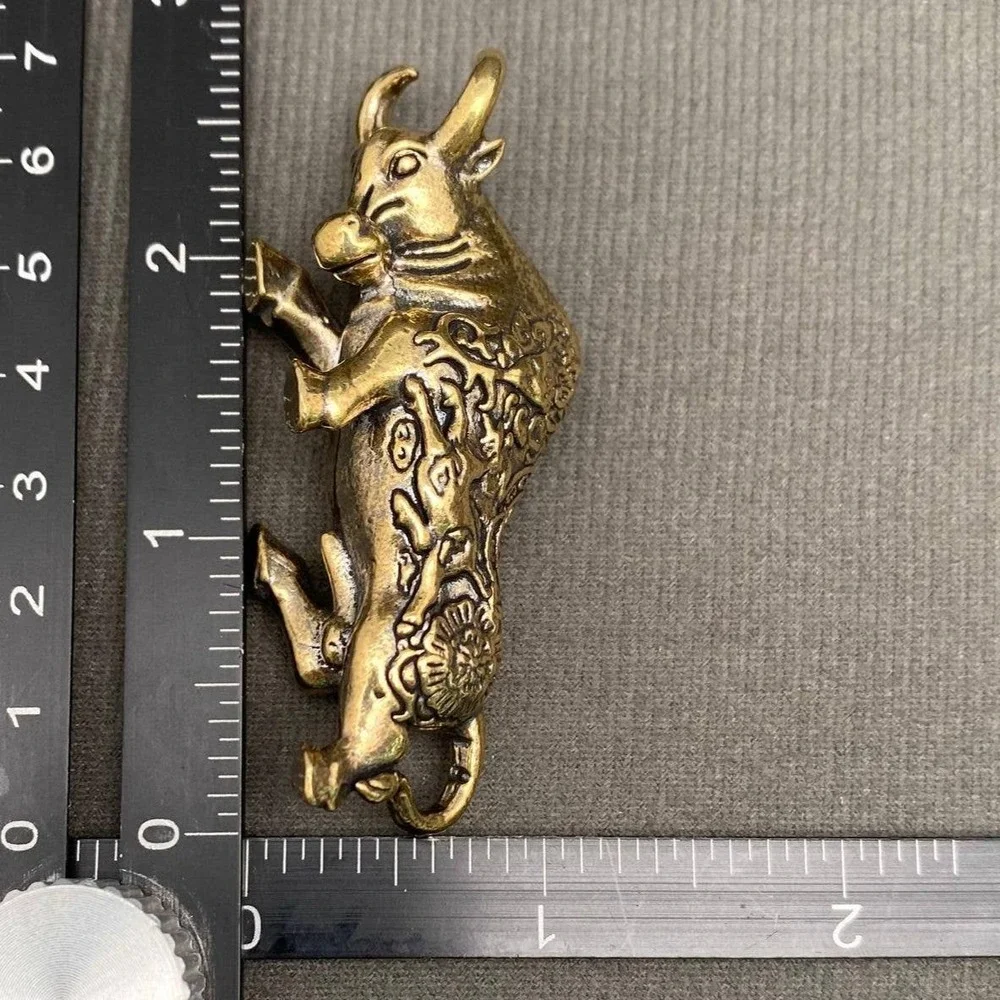 Brass Bull Figurine Miniature Strength Totem Altar Decor Spirit Animal 70s Style